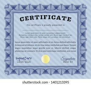 Blue Classic Certificate template. Easy to print. Vector illustration. Perfect design. 