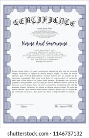 Blue Classic Certificate template. Elegant design. Vector illustration. With complex background. 
