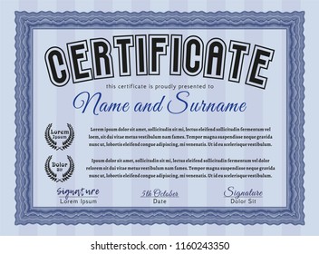 Blue Classic Certificate template. Elegant design. Detailed. Easy to print. 