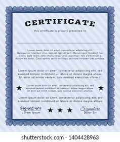 Blue Classic Certificate template. With great quality guilloche pattern. Detailed. Beauty design. 