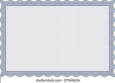 Blue Classic Certificate template. With great quality guilloche pattern. Money Pattern. Award. 