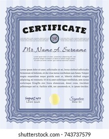 Blue Classic Certificate template. With guilloche pattern and background. Money design. Detailed. 