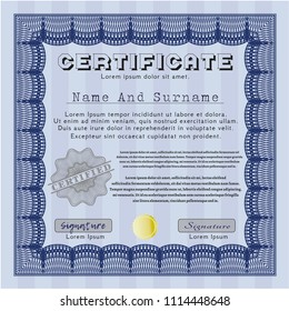 Blue Classic Certificate template. With linear background. Detailed. Beauty design. 