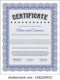 Blue Classic Certificate template. With linear background. Detailed. Sophisticated design. 