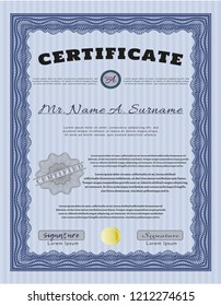 Blue Classic Certificate template. With linear background. Customizable, Easy to edit and change colors. Retro design. 