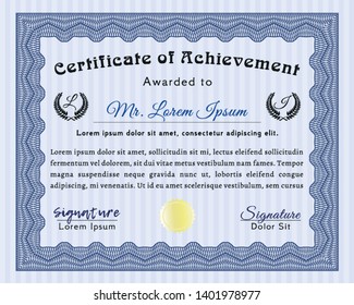 Blue Classic Certificate template. With linear background. Excellent design. Detailed. 