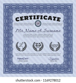 Blue Classic Certificate template. Modern design. Printer friendly. Customizable, Easy to edit and change colors. 