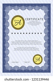 Blue Classic Certificate template. Modern design. Detailed. With quality background. 