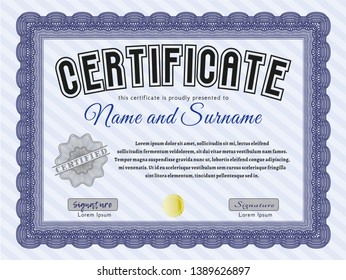 Blue Classic Certificate template. Modern design. With complex linear background. Detailed. 
