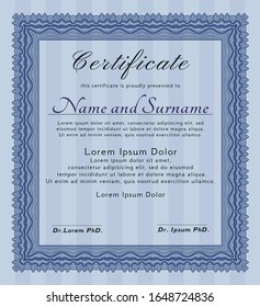 Blue Classic Certificate template. Modern design. Printer friendly. Customizable, Easy to edit and change colors. 