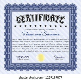 Blue Classic Certificate template. Money Pattern design. With linear background. Vector illustration. 