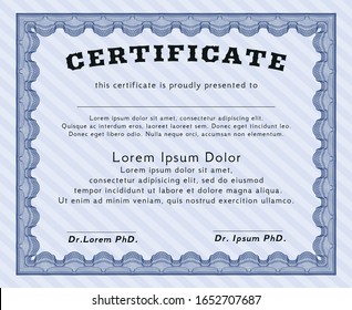 Blue Classic Certificate template. Money style design. Detailed. With guilloche pattern. 