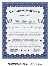 Blue Classic Certificate template. Money Pattern design. With linear background. Customizable, Easy to edit and change colors. 