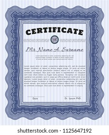 Blue Classic Certificate template. Nice design. Customizable, Easy to edit and change colors. With quality background. 