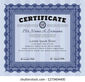 Blue Classic Certificate template. Nice design. Printer friendly. Detailed. 