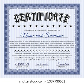 Blue Classic Certificate template. Printer friendly. Retro design. Customizable, Easy to edit and change colors. 