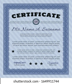 Blue Classic Certificate template. Printer friendly. Retro design. Vector illustration. 