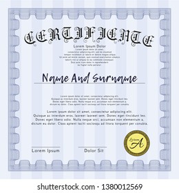 Blue Classic Certificate template. With quality background. Detailed. Money Pattern. 