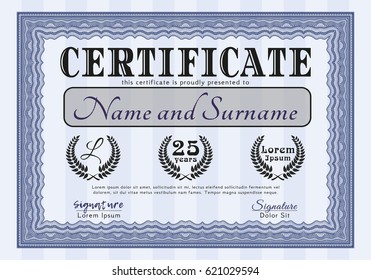 Blue Classic Certificate template. With quality background. Detailed. Superior design. 