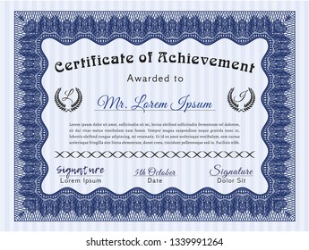 Blue Classic Certificate template. Retro design. Vector illustration. Easy to print. 