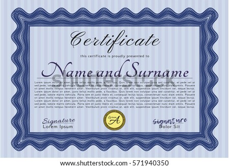 Blue Classic Certificate template. Sophisticated design. Customizable, Easy to edit and change colors. With linear background. 