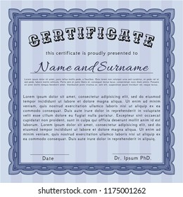 Blue Classic Certificate template. Superior design. Customizable, Easy to edit and change colors. With guilloche pattern and background. 