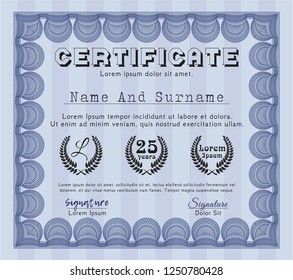 Blue Classic Certificate template. Superior design. Printer friendly. Detailed. 