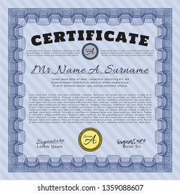 Blue Classic Certificate template. Superior design. With complex linear background. Customizable, Easy to edit and change colors. 