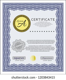 Blue Classic Certificate template. Vector illustration. With background. Nice design. 