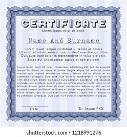 Blue Classic Certificate template. Vector illustration. With quality background. Money Pattern. 