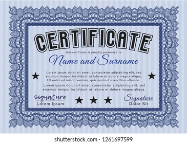 Blue Classic Certificate template. Vector illustration. With quality background. Good design. 