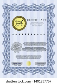 Blue Classic Certificate template. Vector illustration. With complex background. Money design. 