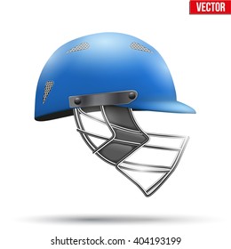Blue Classic Cricket Helmet Side View. Sport symbol and equipment. Vector Illustration isolated on white background.