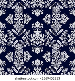 Blue Classic Damask Seamless
Pattern - Vector Illustration for Elegant Textile
Design