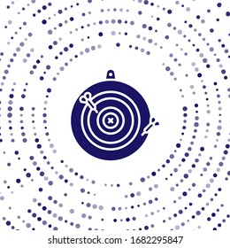 Blue Classic dart board and arrow icon isolated on white background. Dartboard sign. Game concept. Abstract circle random dots. Vector Illustration