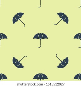 Blue Classic elegant opened umbrella icon isolated seamless pattern on yellow background. Rain protection symbol.  Vector Illustration
