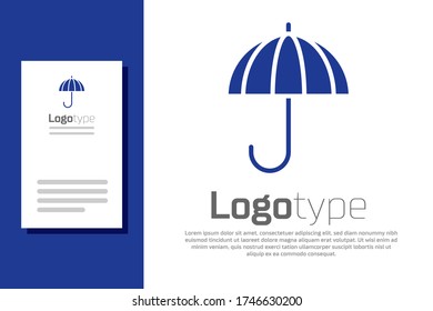 Blue Classic elegant opened umbrella icon isolated on white background. Rain protection symbol. Logo design template element. Vector Illustration
