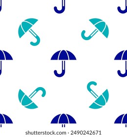 Blue Classic elegant opened umbrella icon isolated seamless pattern on white background. Rain protection symbol.  Vector