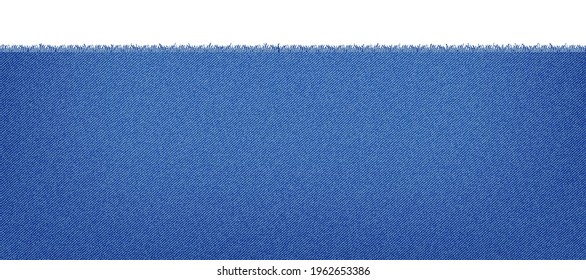 Blue classic jeans denim texture with a ragged edge. Light jeans texture. Realistic vector illustration.