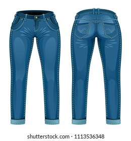 Blue classic jeans front and back view