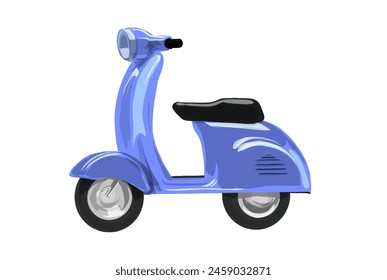 a blue classic moped without a background