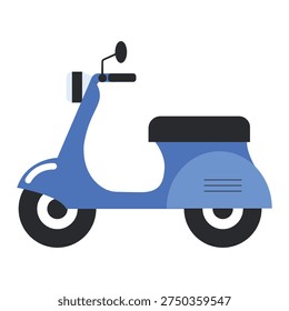 Blue classic motor scooter side view vector illustration.