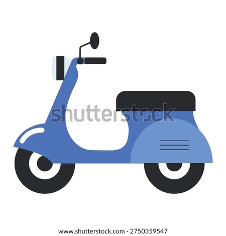 Blue classic motor scooter side view vector illustration.