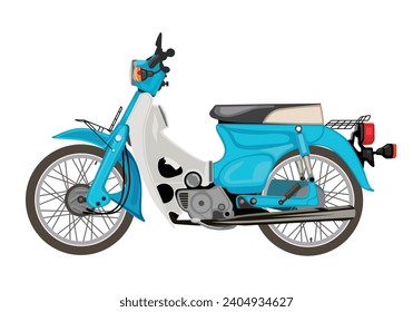 blue classic motorbike 70s vector with white background.