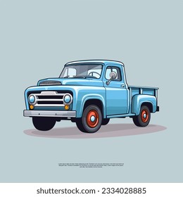 Blue Classic Pick Up Truck Vector illustration
