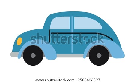 Blue classic retro car. Vector illustration isolated on white background, hand drawn, flat design