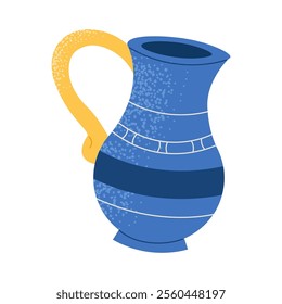 Blue clay jug for Happy Hanukkah. Flat vector illustration isolated on white background.