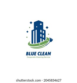 Blue Clean Commercial Building Office Corporate Cleaning Service And Janitor Logo Icon Company