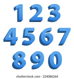 Blue clean modern set of 3d isolated numbers