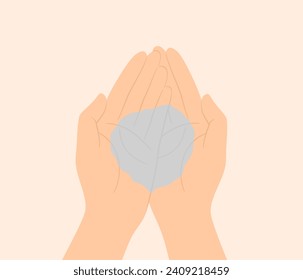 Blue clean water in human palms, top view. Flat vector illustration